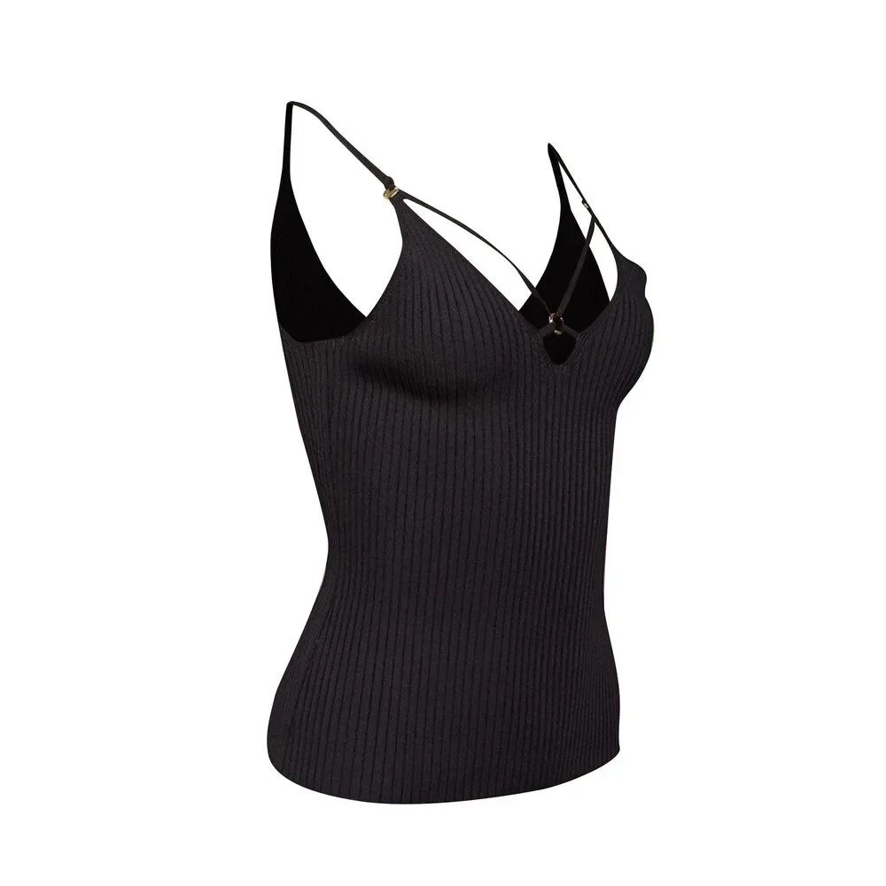 Jonathan Simkhai - Black Rib Knit Tatiana Ring Top Sz XS